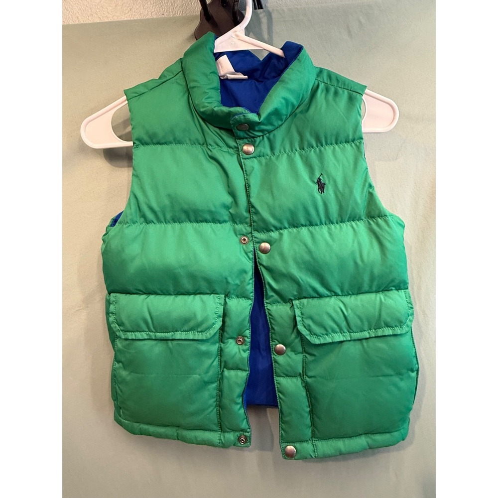 Polo Ralph Lauren Vest Youth Kids Blue Green Reversible Goose Down Puffer